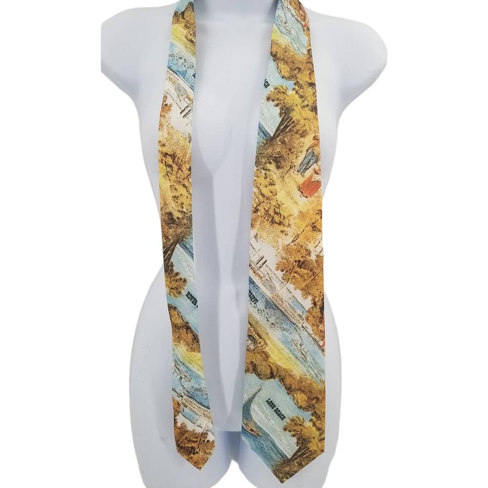 Vintage Mens Neck Tie Necktie Multicolor Long Beach Mississippi Riverboat paddle